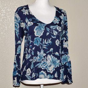 4/$20 Lucky Brand Boho Floral Bell Sleeve Top
